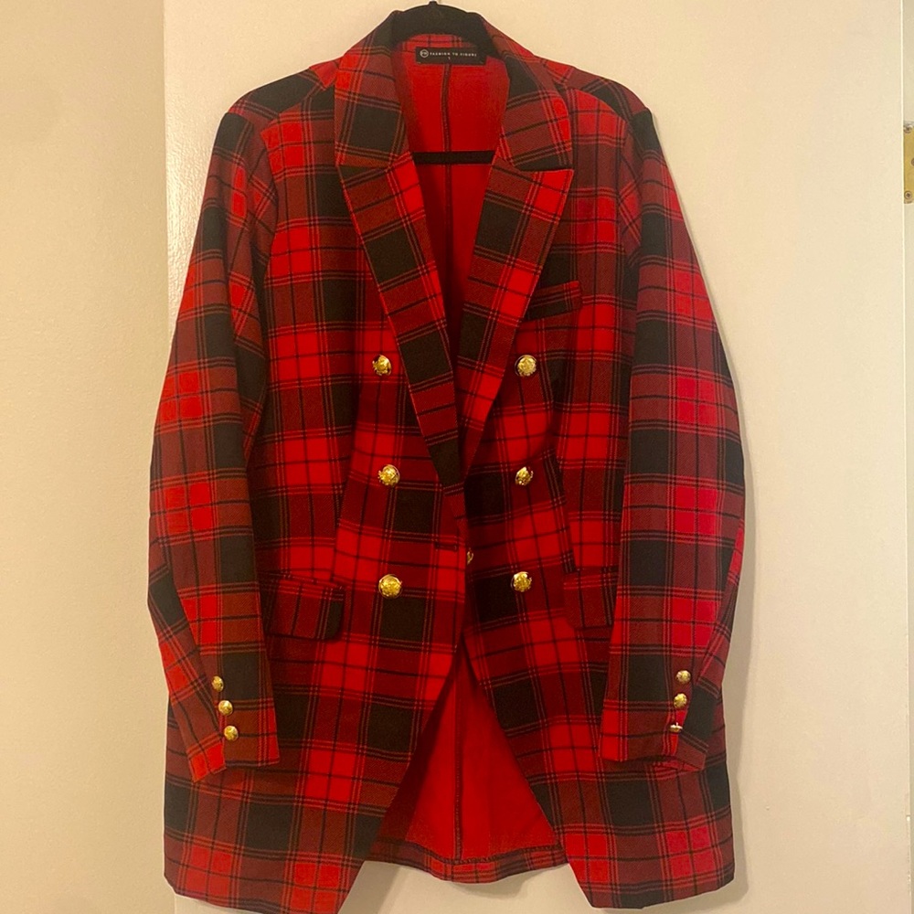 Fashion to Figure Buffalo plaid Blazer sz 1 NWOT